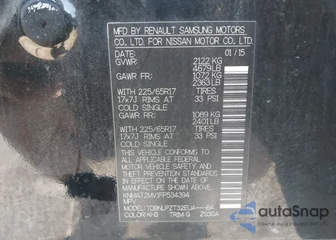 2015 Nissan Rogue S from USA, damaged, VIN KNMAT2MV1FP534394